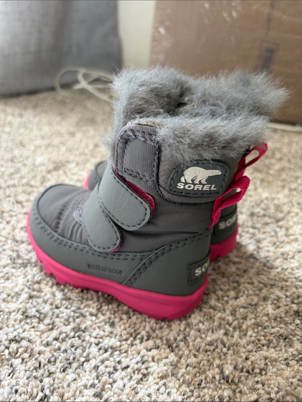 Sorel Kids Gray and Pink Waterproof Faux-Fur Winter Boots NWOT